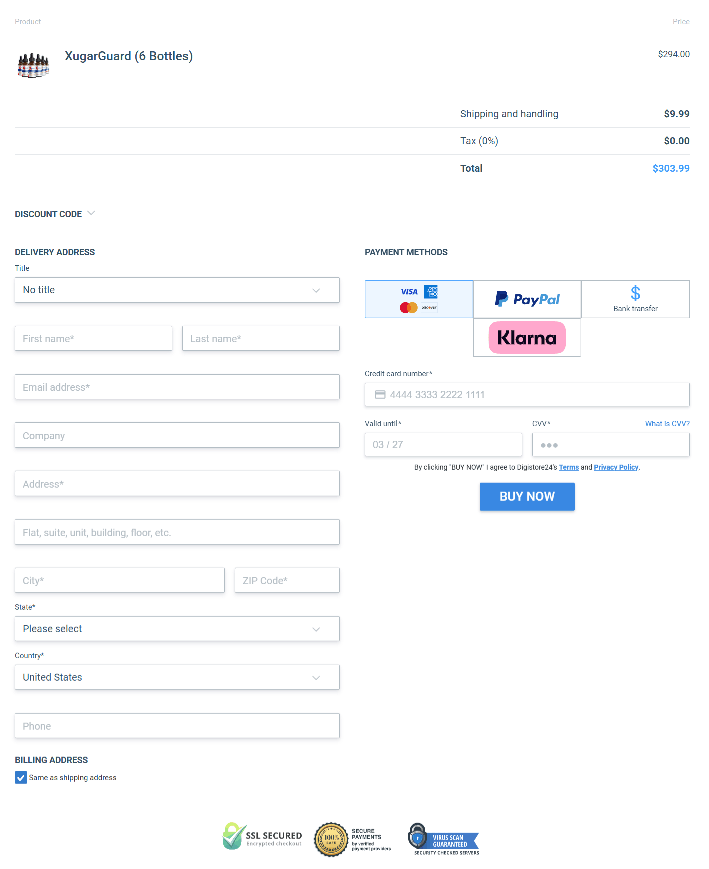 XugarGuard checkout page